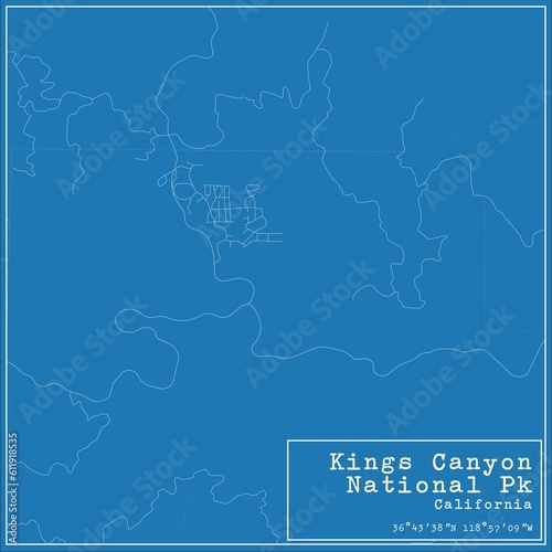 Blueprint US city map of Kings Canyon National Pk, California.