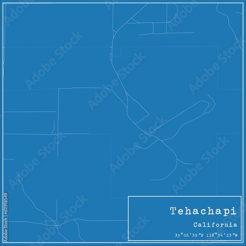 Blueprint US city map of Tehachapi, California. photo