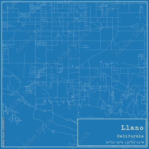 Blueprint US city map of Llano, California.