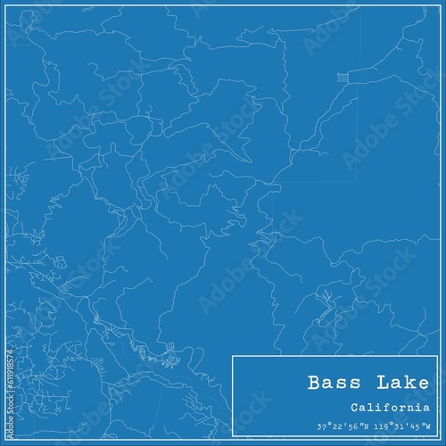 Blueprint US city map of Bass Lake, California.