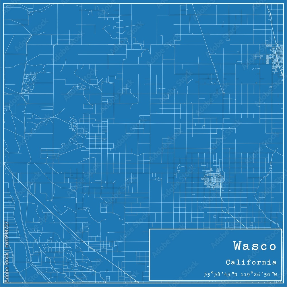 Blueprint US city map of Wasco, California.