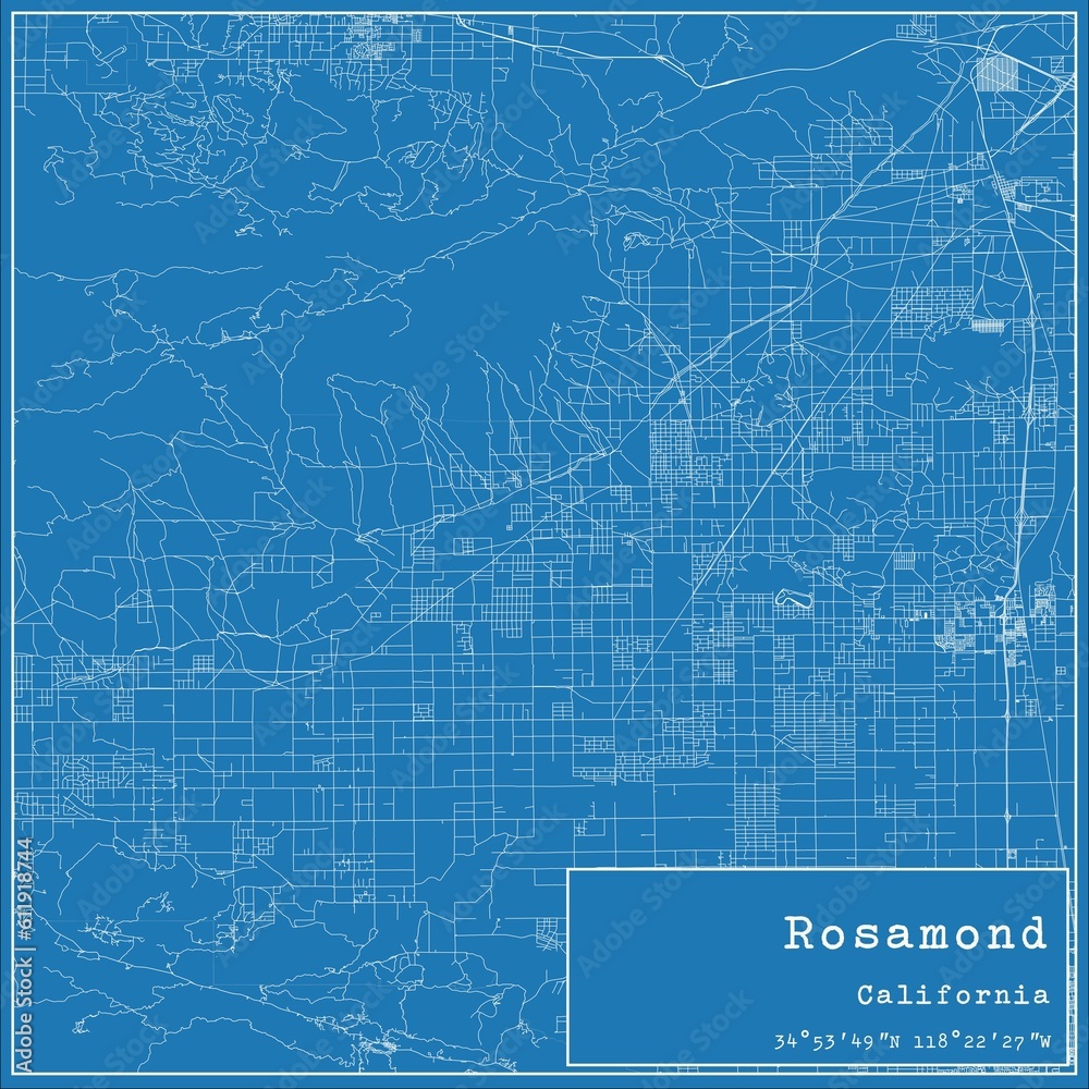 Blueprint US city map of Rosamond, California.