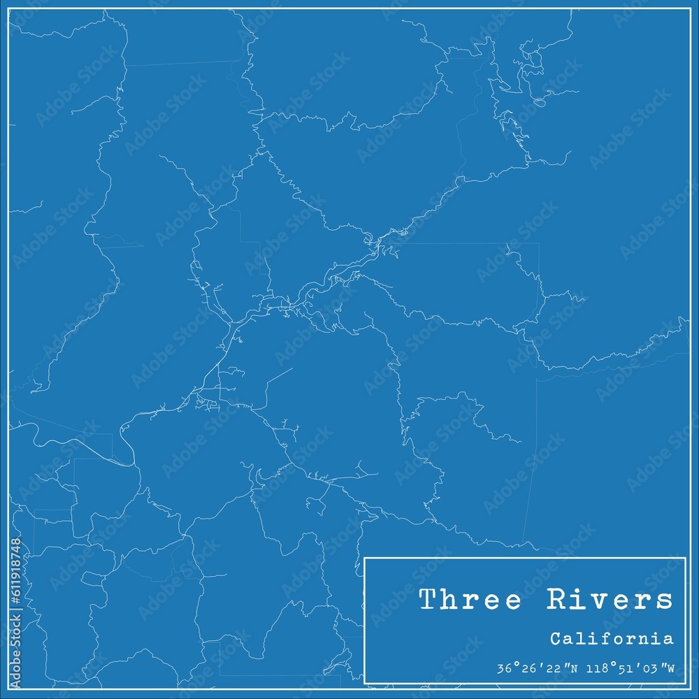 Blueprint US city map of Three Rivers, California. Blueprint US city map of Three Rivers, California.