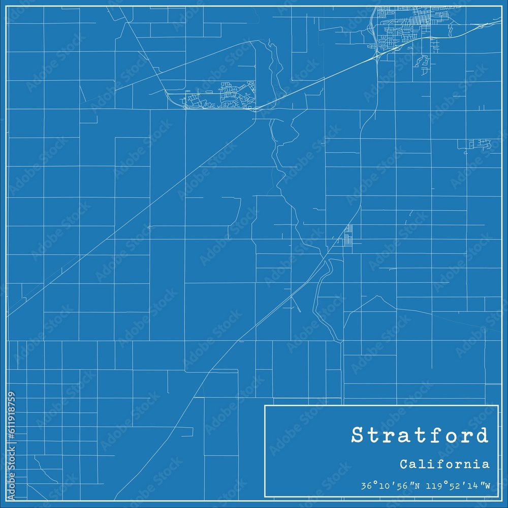 Blueprint US city map of Stratford, California.