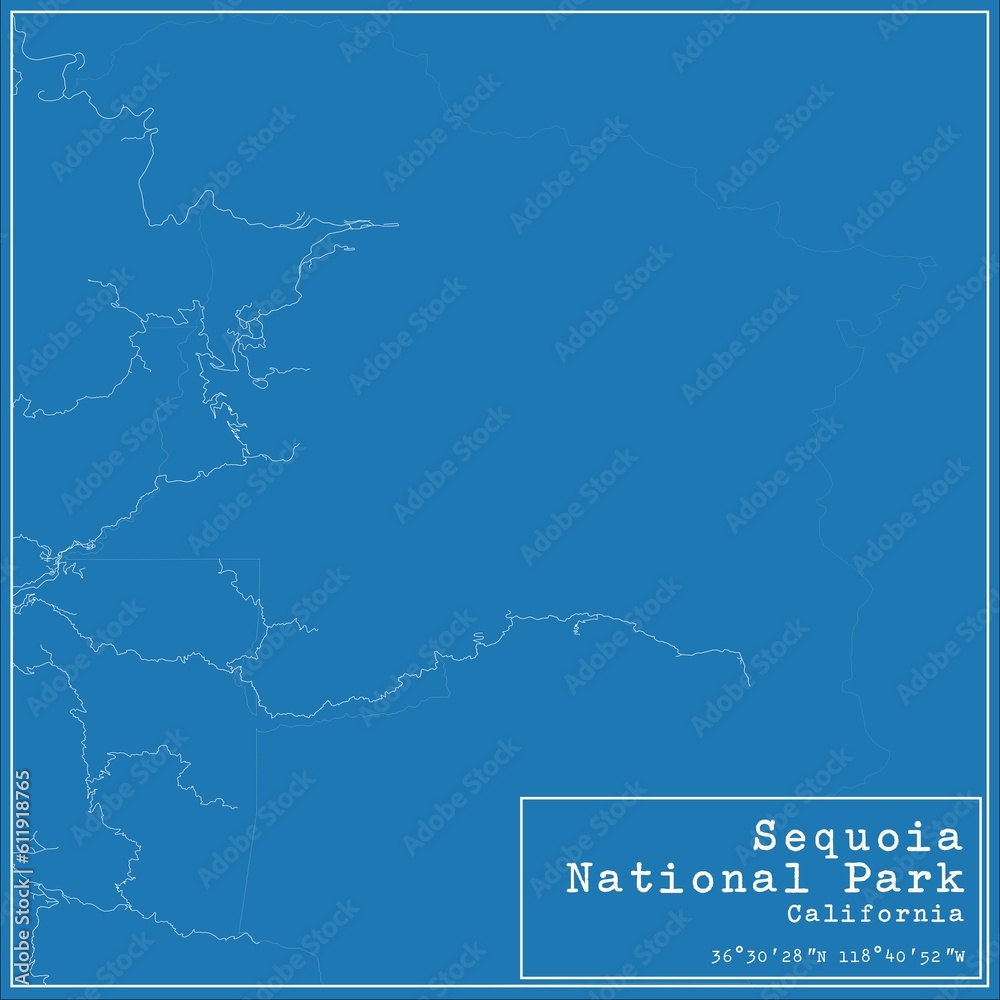 Blueprint US city map of Sequoia National Park, California. Blueprint US city map of Sequoia National Park, California.