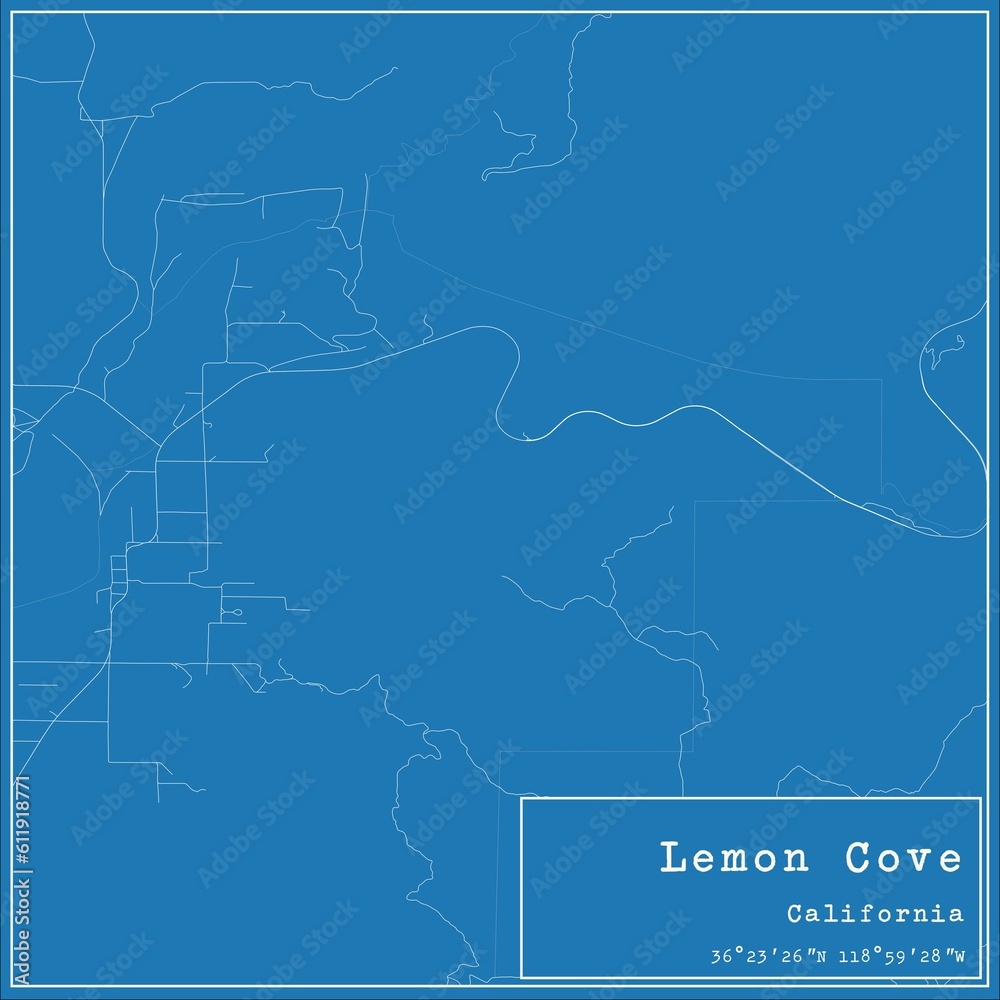 Blueprint US city map of Lemon Cove, California.