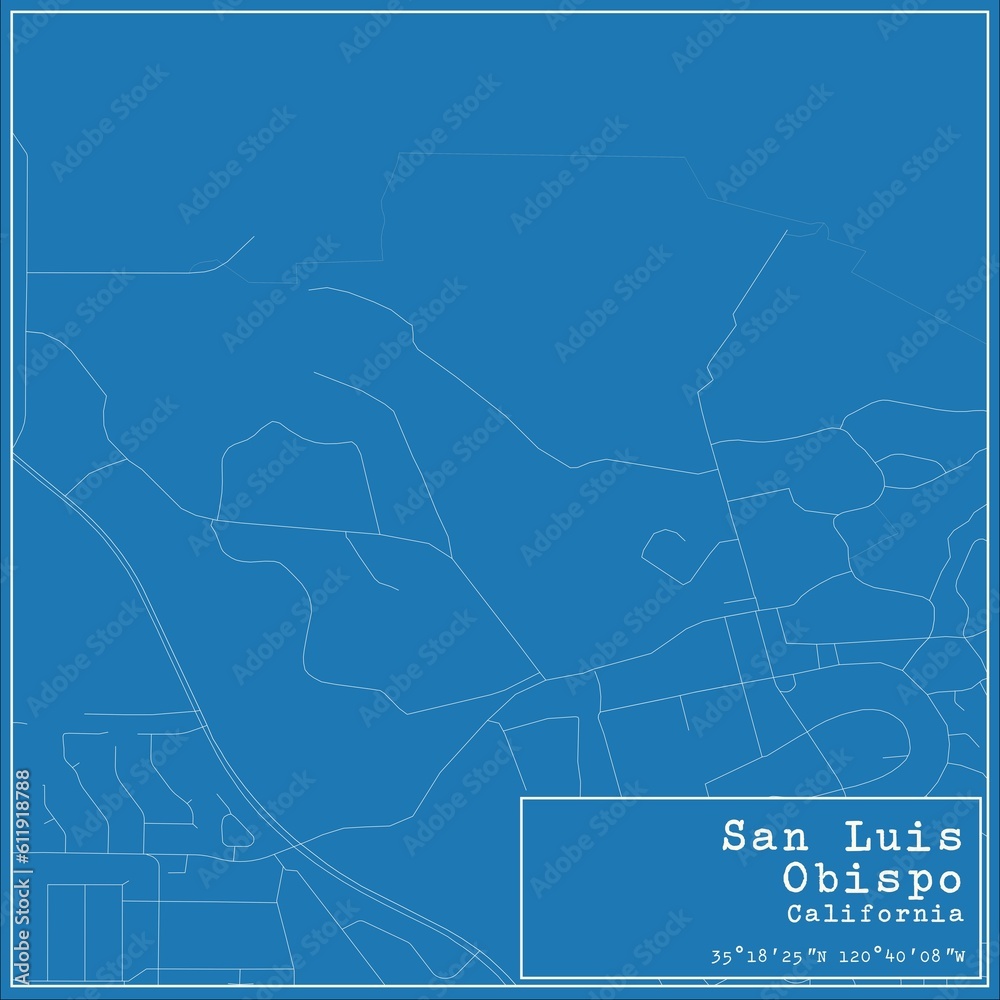 Blueprint US city map of San Luis Obispo, California.