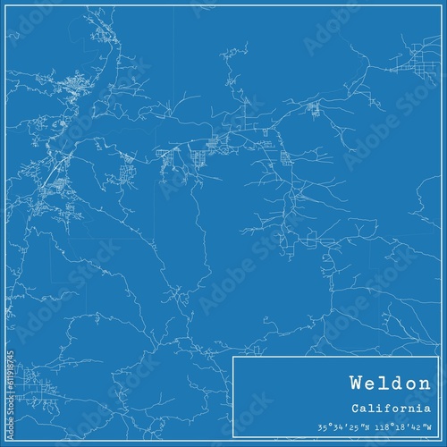 Blueprint US city map of Weldon, California. photo