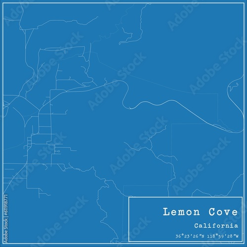 Blueprint US city map of Lemon Cove, California.