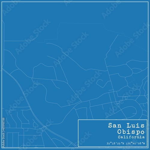Blueprint US city map of San Luis Obispo, California.