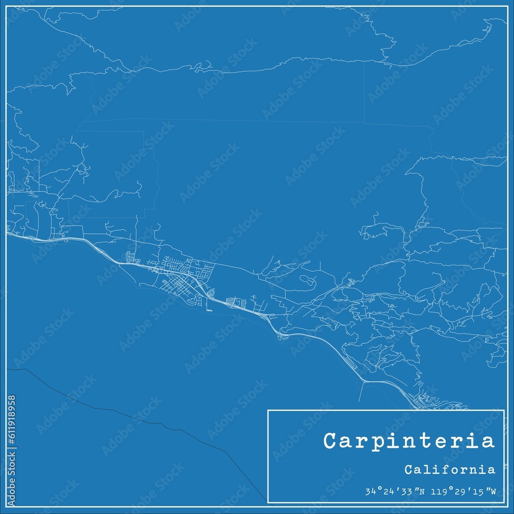 Blueprint US city map of Carpinteria, California.