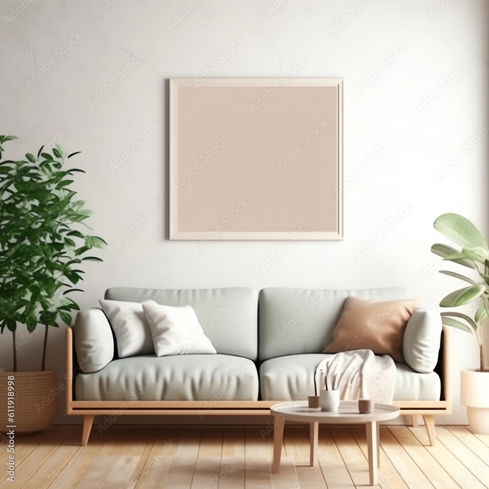 blank frame mockup on the wall in the cozy living room blank frame mockup on the wall in the cozy living room