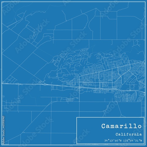 Blueprint US city map of Camarillo, California.