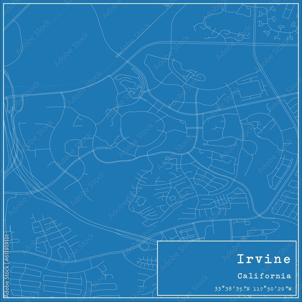 Blueprint US city map of Irvine, California.
