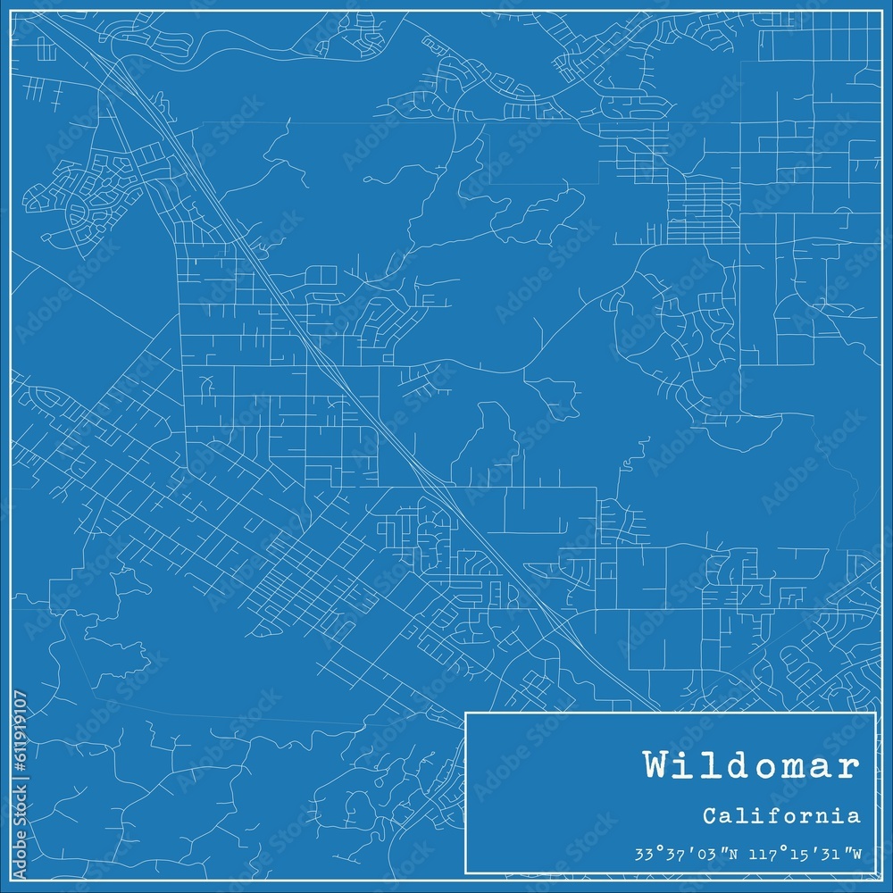 Blueprint US city map of Wildomar, California.