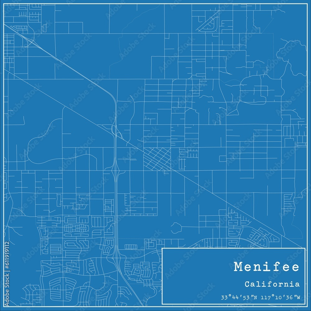 Blueprint US city map of Menifee, California.