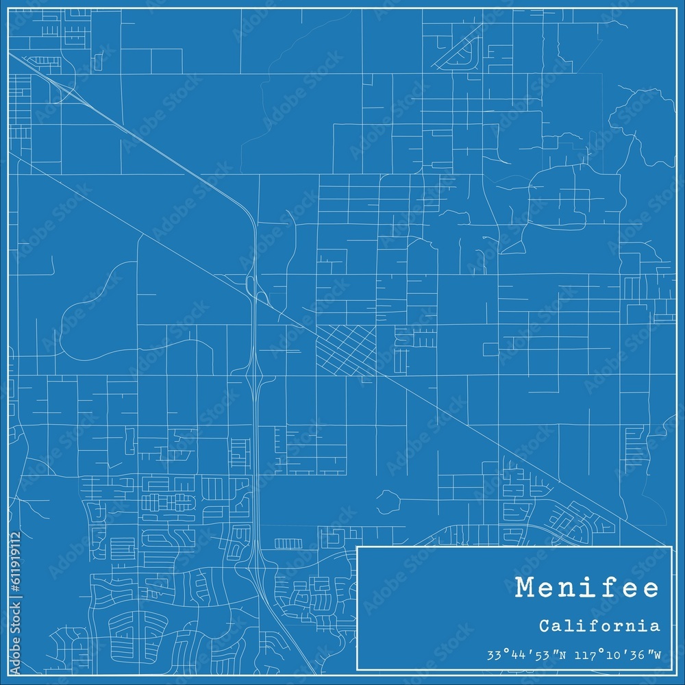 Blueprint US city map of Menifee, California. Blueprint US city map of Menifee, California.