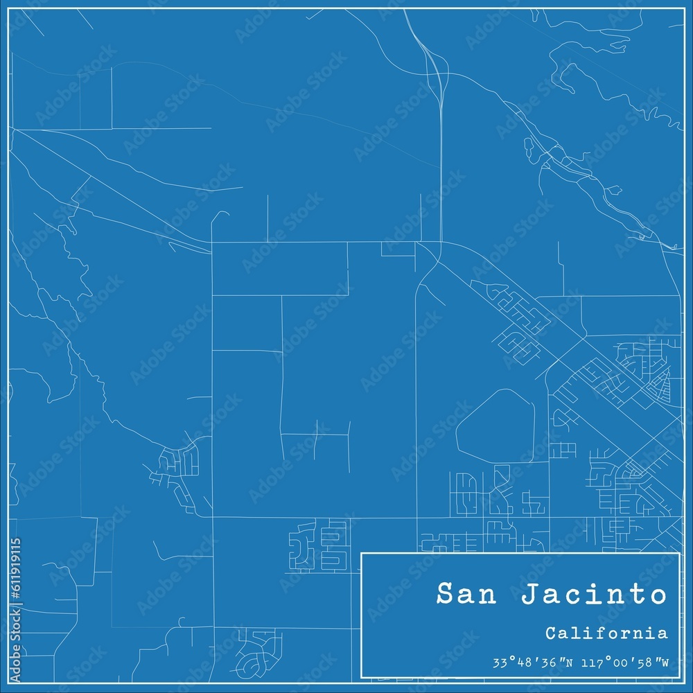 Blueprint US city map of San Jacinto, California.