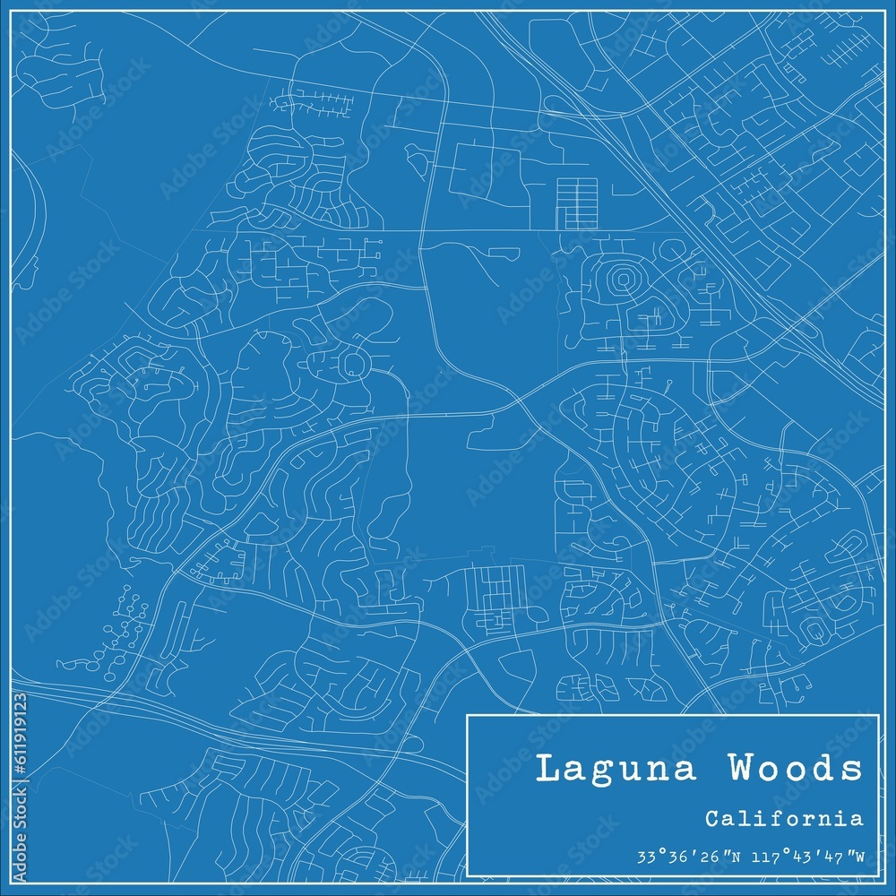 Blueprint US city map of Laguna Woods, California.