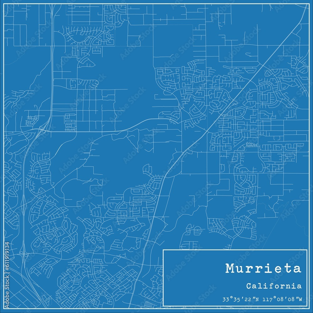 Blueprint US city map of Murrieta, California.