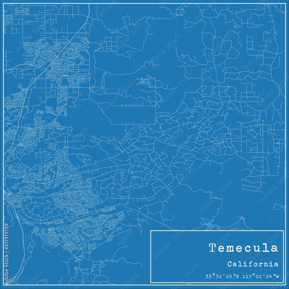 Blueprint US city map of Temecula, California.