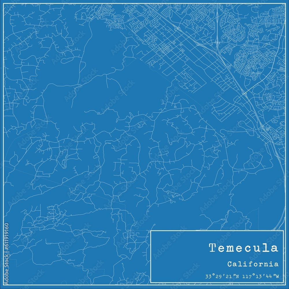 Blueprint US city map of Temecula, California.