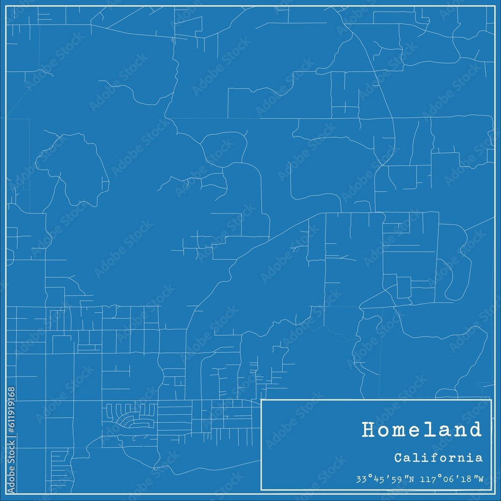 Blueprint US city map of Homeland, California.