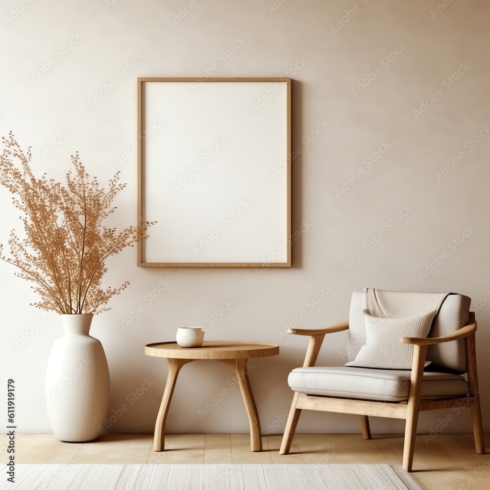 blank frame mockup on the wall in the cozy living room blank frame mockup on the wall in the cozy living room
