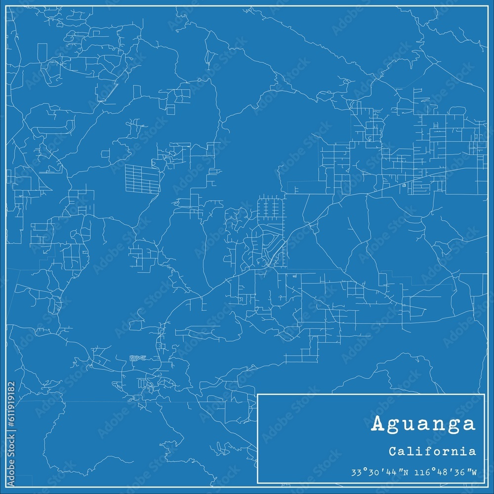 Blueprint US city map of Aguanga, California.