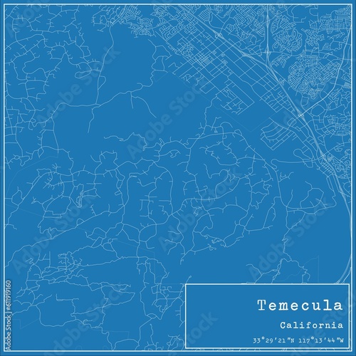 Blueprint US city map of Temecula, California.