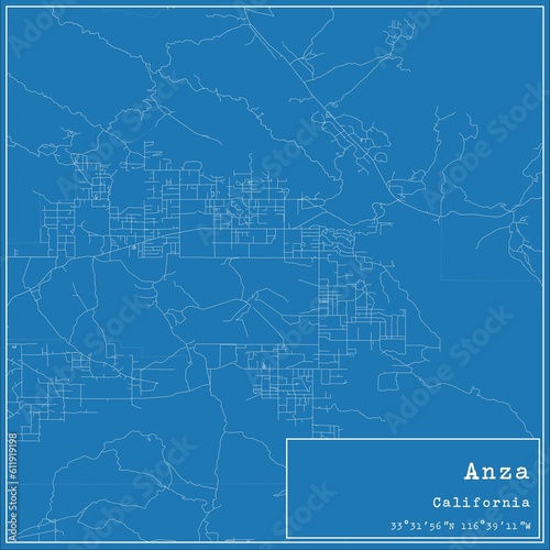 Blueprint US city map of Anza, California.