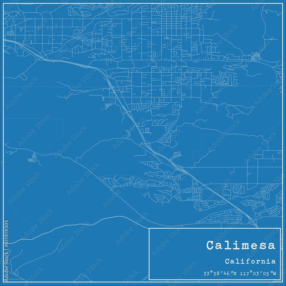Blueprint US city map of Calimesa, California.