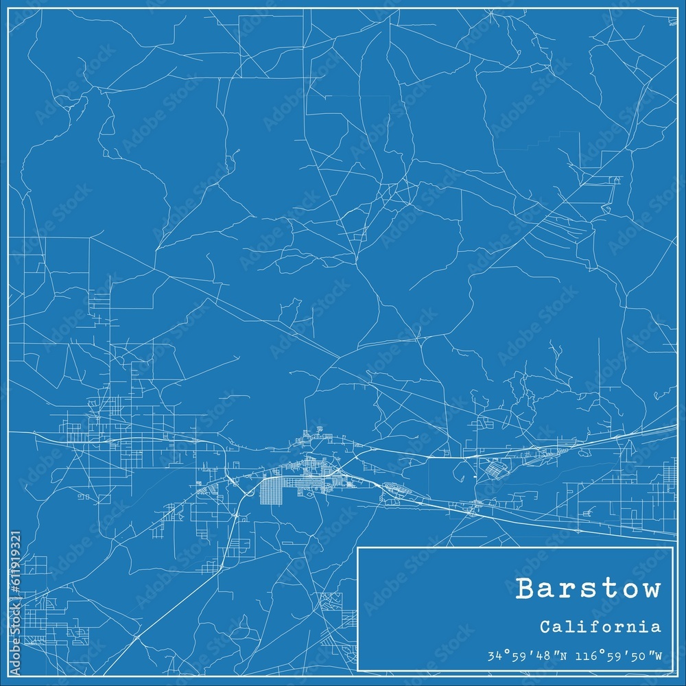 Blueprint US city map of Barstow, California.