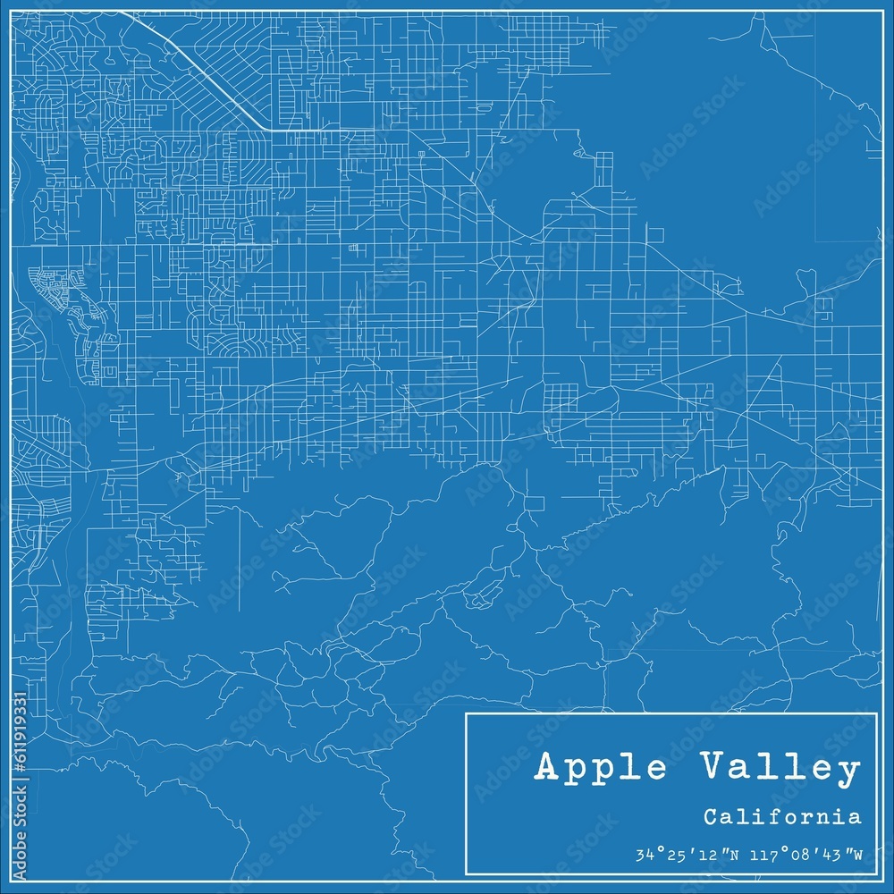 Blueprint US city map of Apple Valley, California.