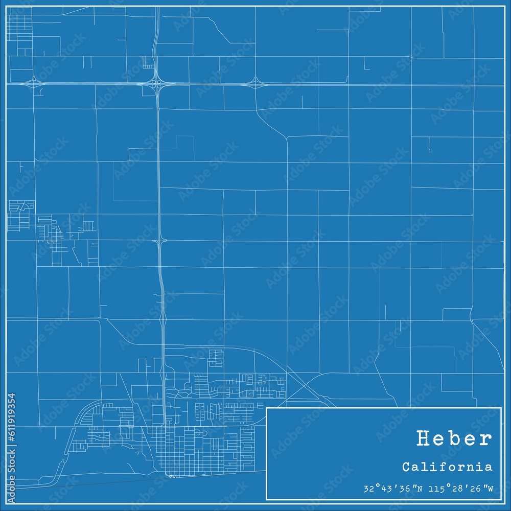 Blueprint US city map of Heber, California.