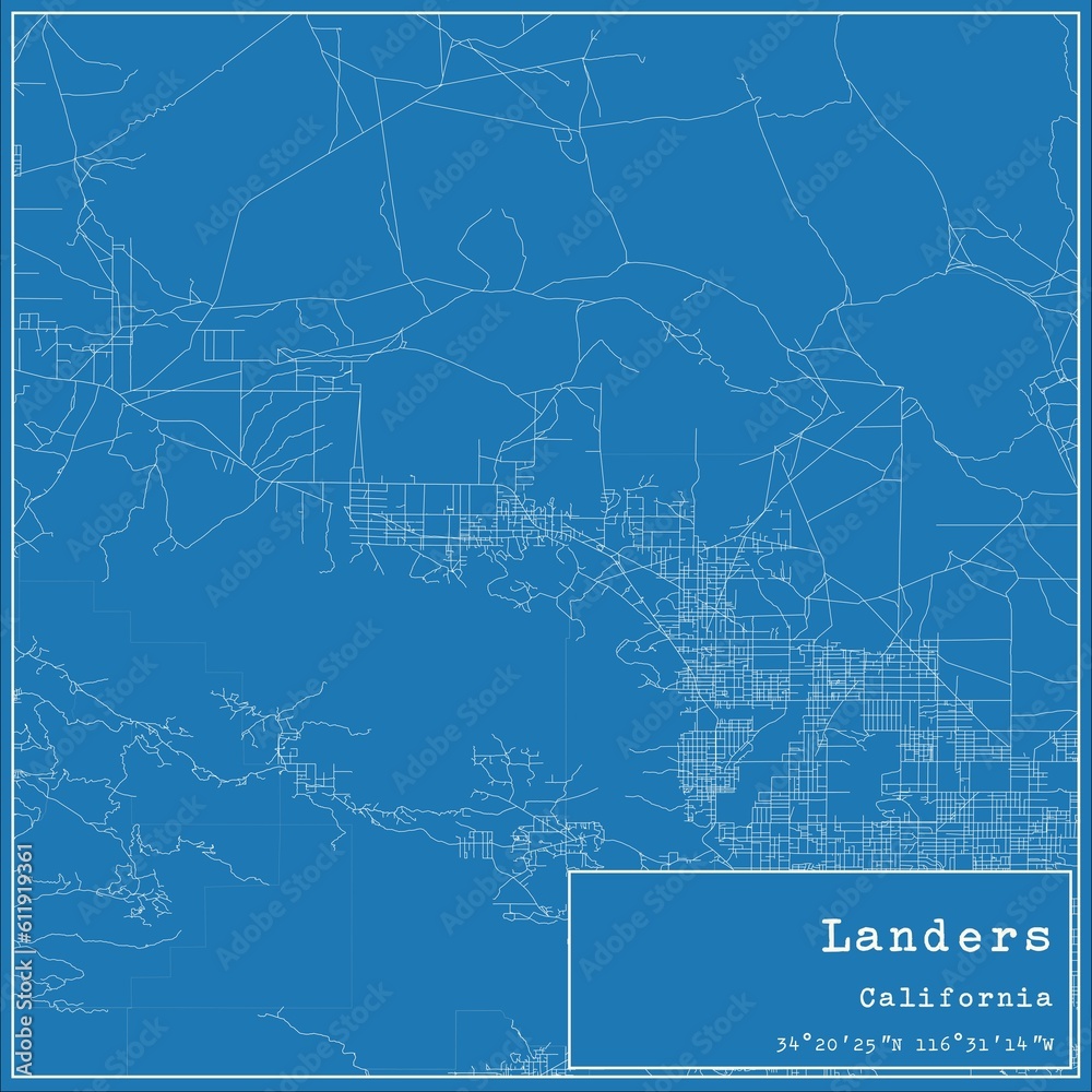 Obraz premium Blueprint US city map of Landers, California.