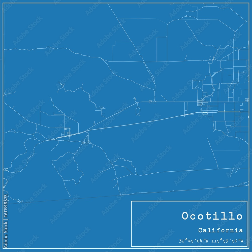 Fototapeta premium Blueprint US city map of Ocotillo, California.