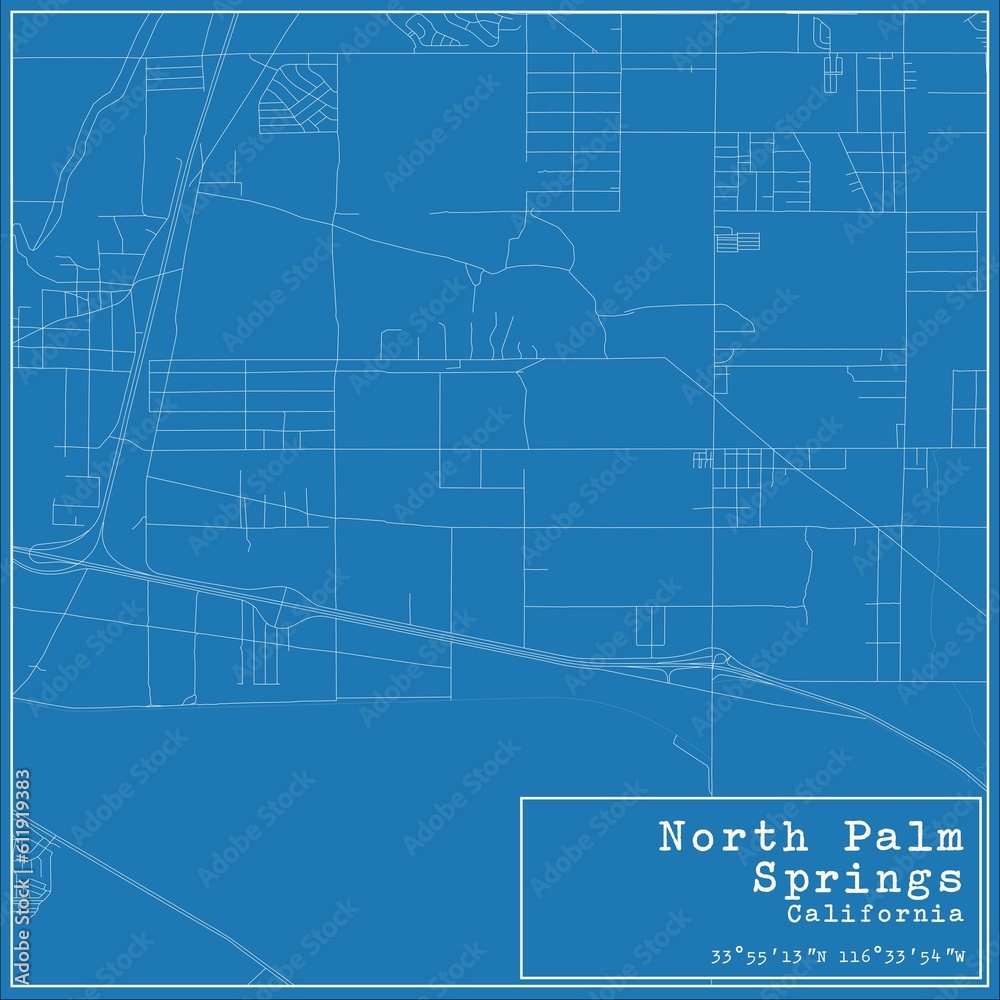Blueprint US city map of North Palm Springs, California.