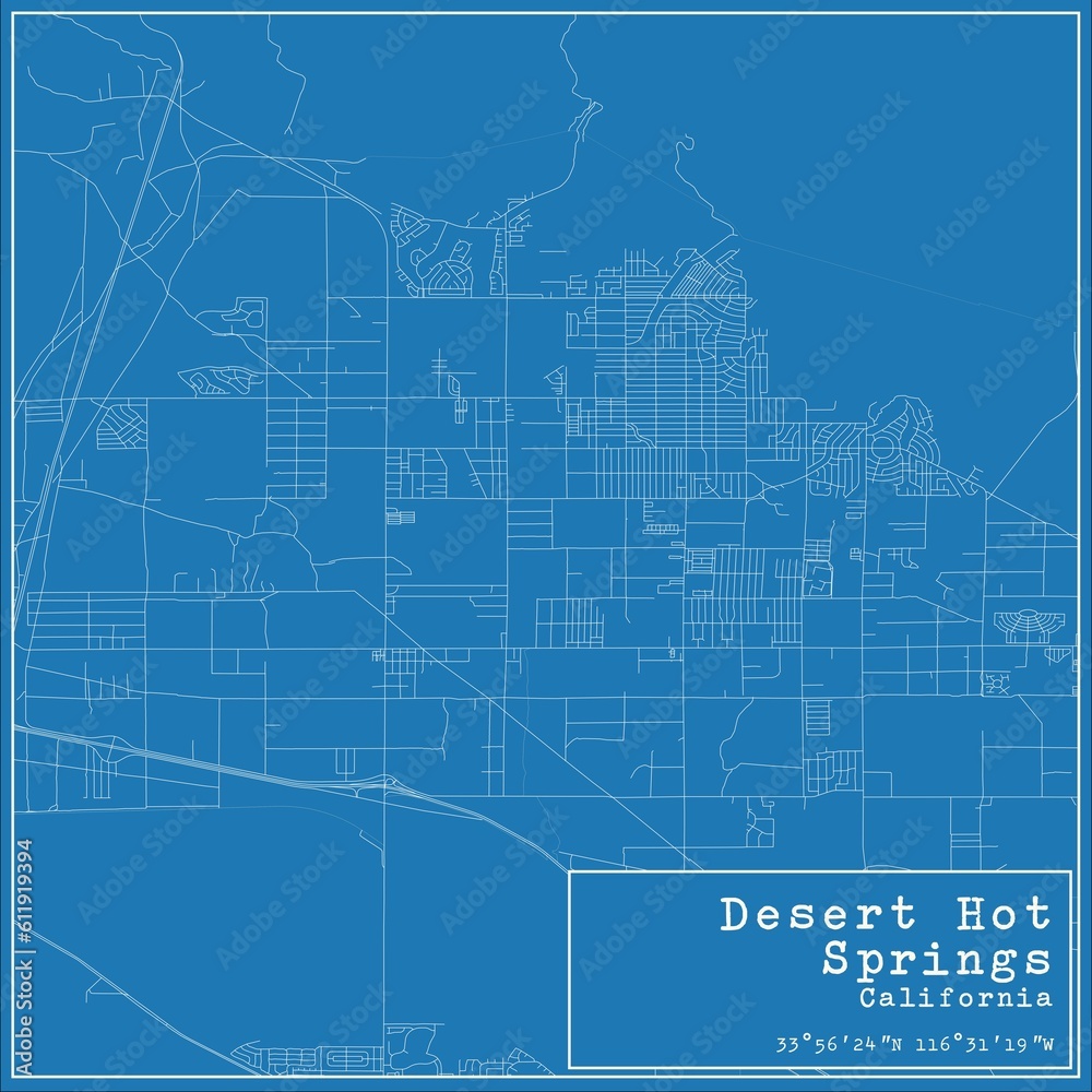 Blueprint US city map of Desert Hot Springs, California.