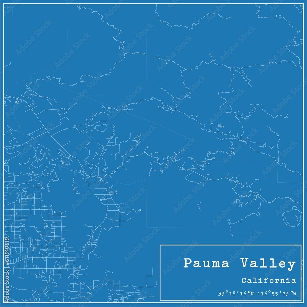 Blueprint US city map of Pauma Valley, California.