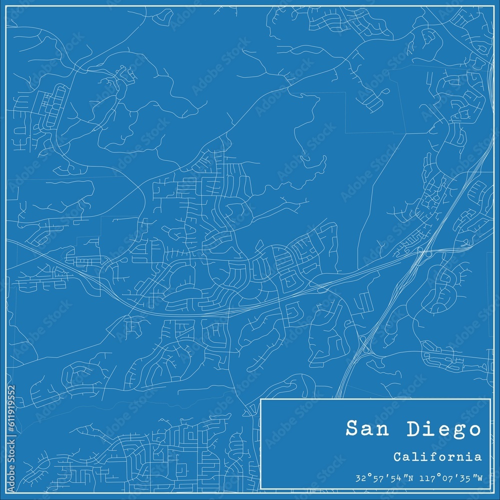Obraz premium Blueprint US city map of San Diego, California.