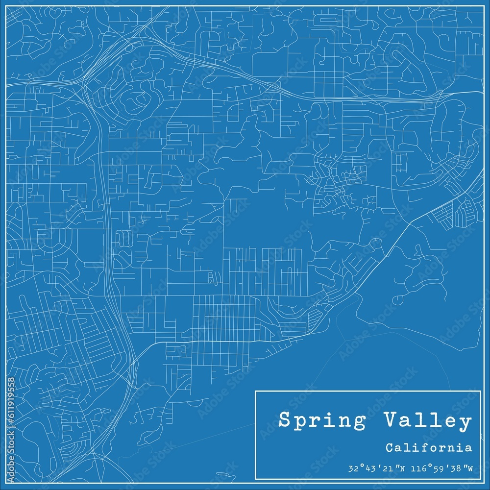 Blueprint US city map of Spring Valley, California. Blueprint US city map of Spring Valley, California.