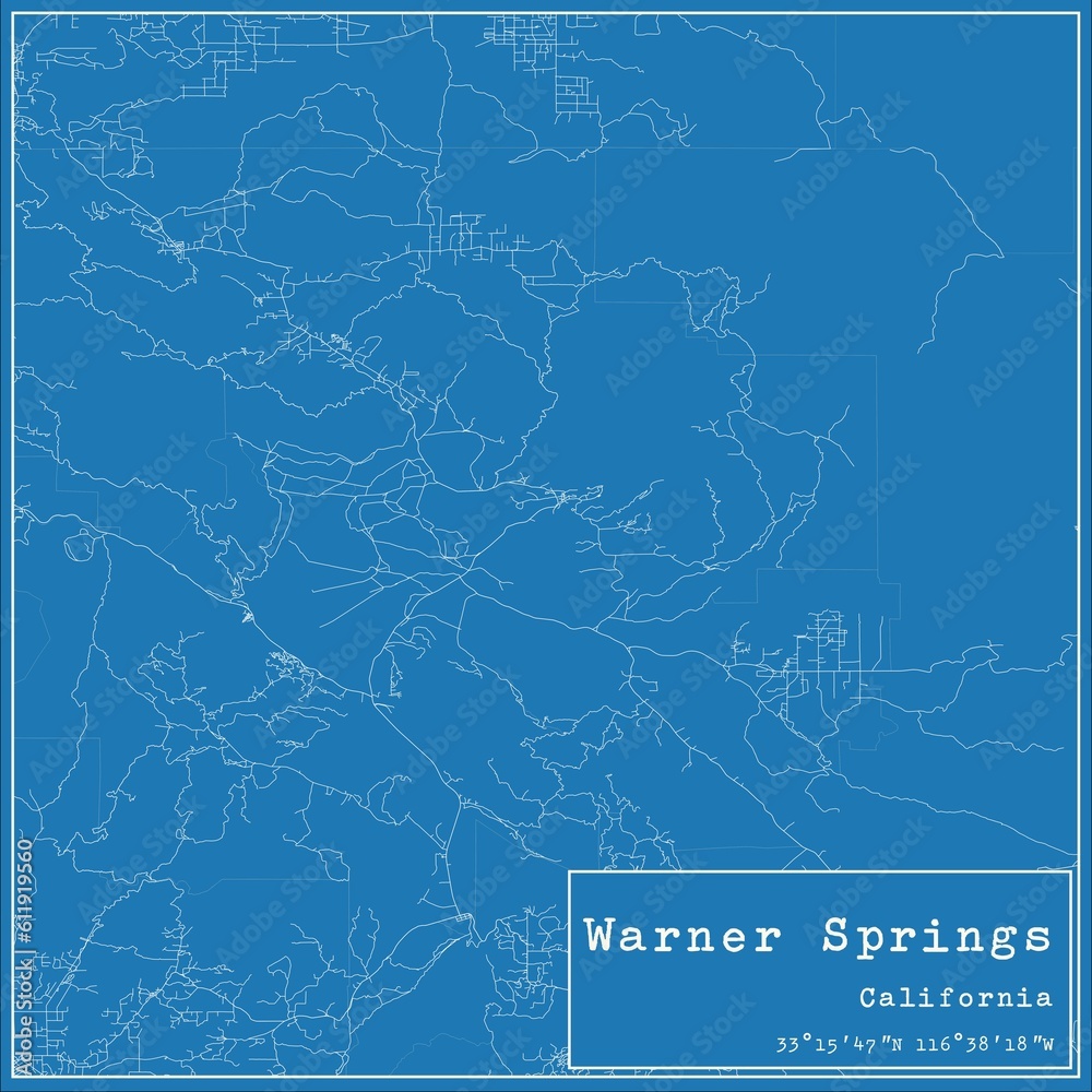 Blueprint US city map of Warner Springs, California.
