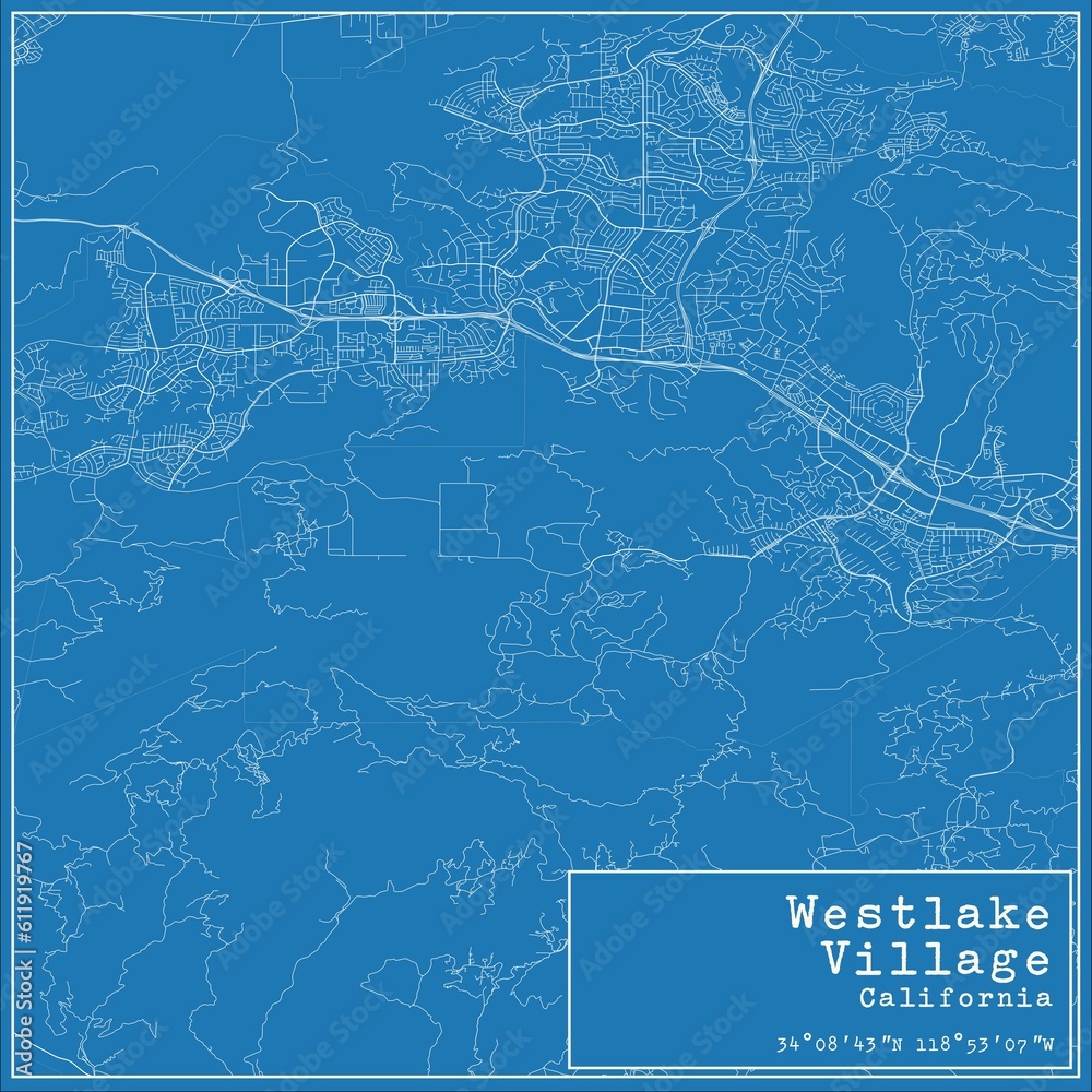 Blueprint US city map of Westlake Village, California. Blueprint US city map of Westlake Village, California.
