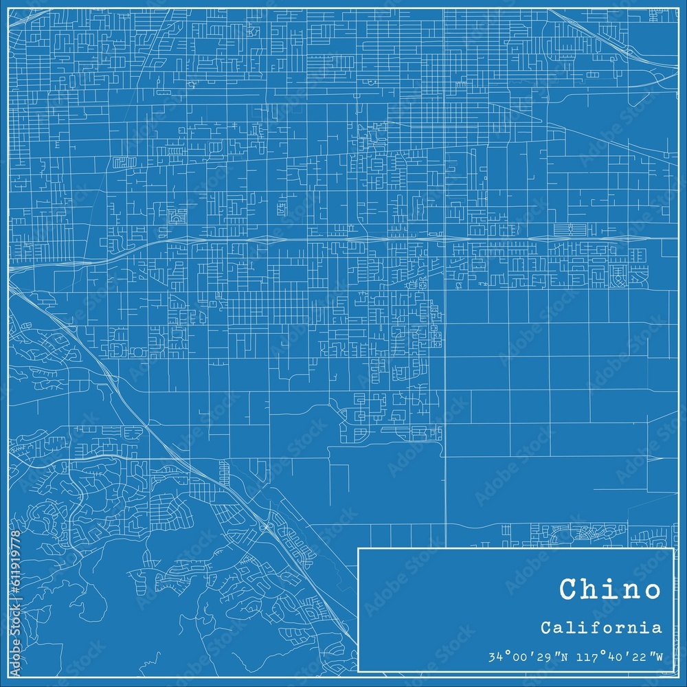 Obraz premium Blueprint US city map of Chino, California.