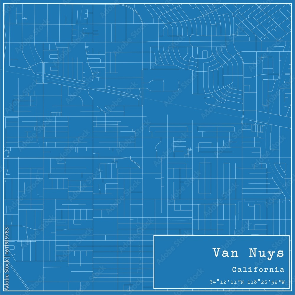 custom made wallpaper toronto digitalBlueprint US city map of Van Nuys, California.