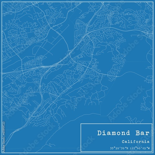 Blueprint US city map of Diamond Bar, California.