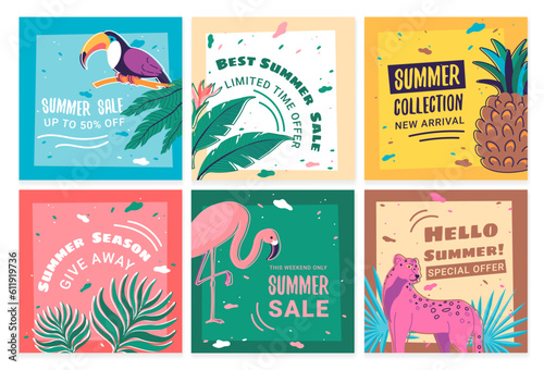 Summer sale advertising at social media set