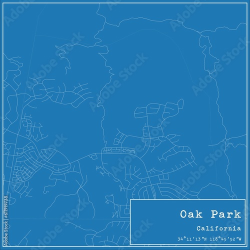 Blueprint US city map of Oak Park, California.