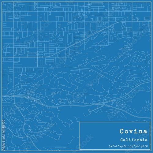 Blueprint US city map of Covina, California. photo